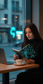 Neon Teal Grid Notebook | Cyber Aesthetic Spiral Journal