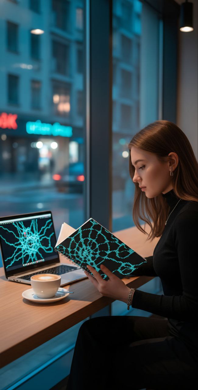 Neon Teal Grid Notebook | Cyber Aesthetic Spiral Journal