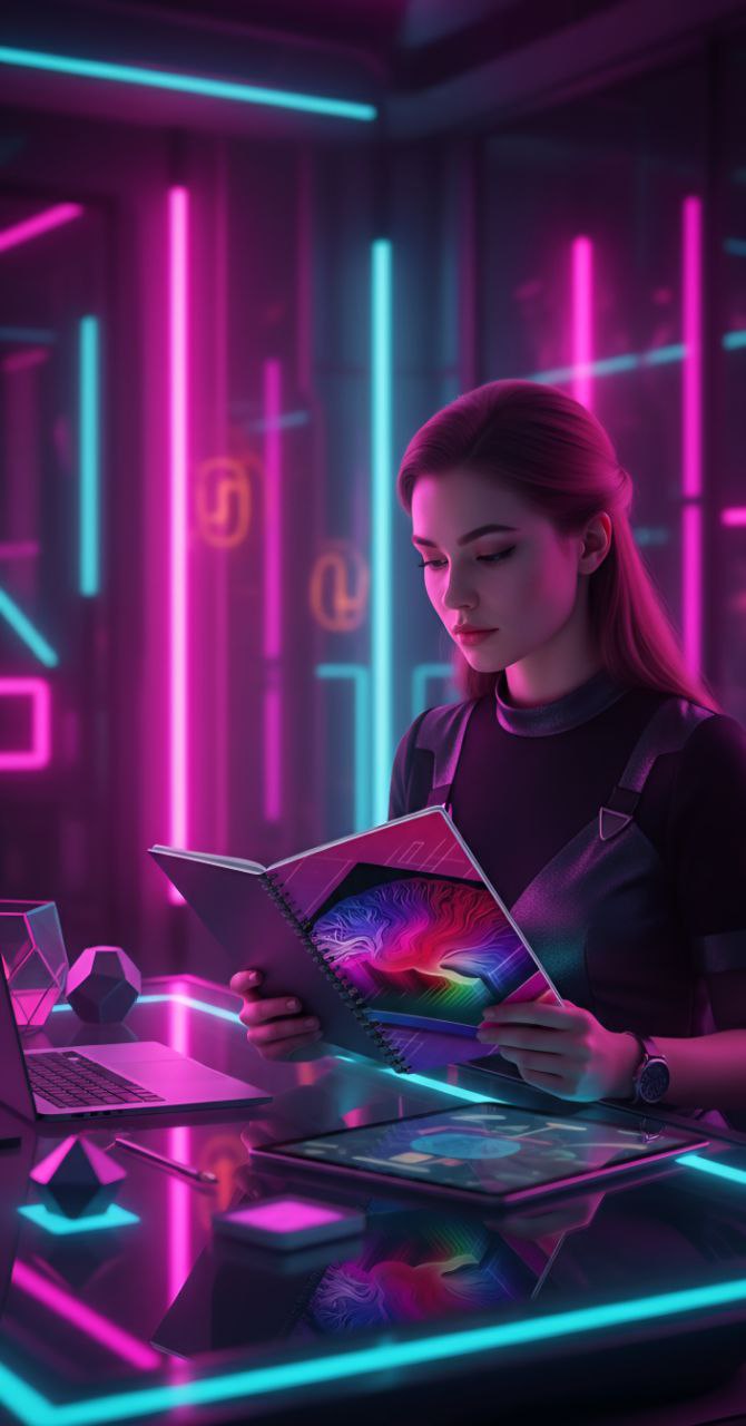 Neon Brain Notebook | AI Abstract Aesthetic Spiral Journal