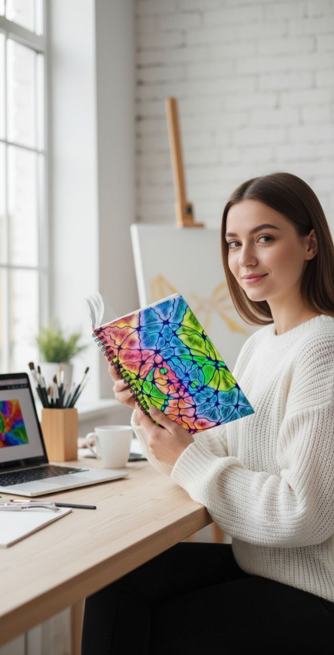 Rainbow Mosaic Abstract Notebook | Colorful Aesthetic Spiral Journal