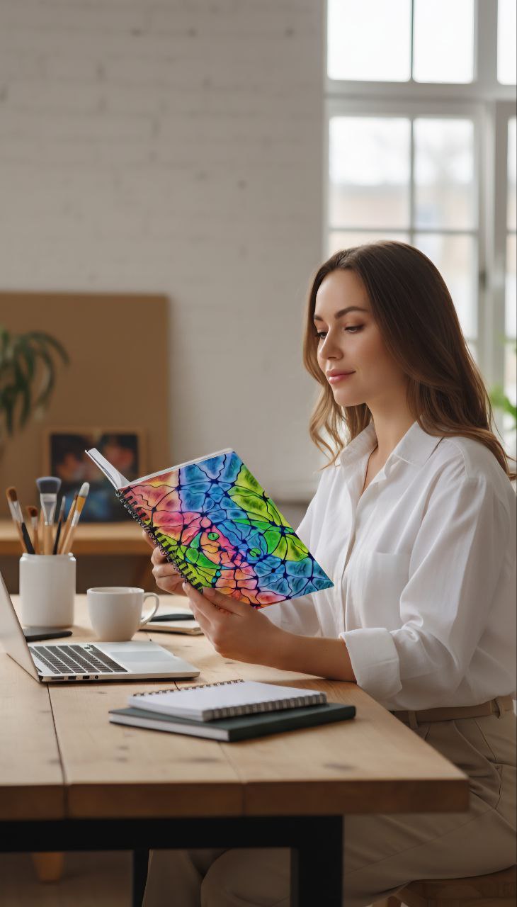 Rainbow Mosaic Abstract Notebook | Colorful Aesthetic Spiral Journal