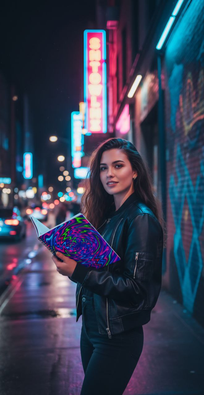 Neon Spiral Abstract Notebook | Psychedelic Aesthetic Journal