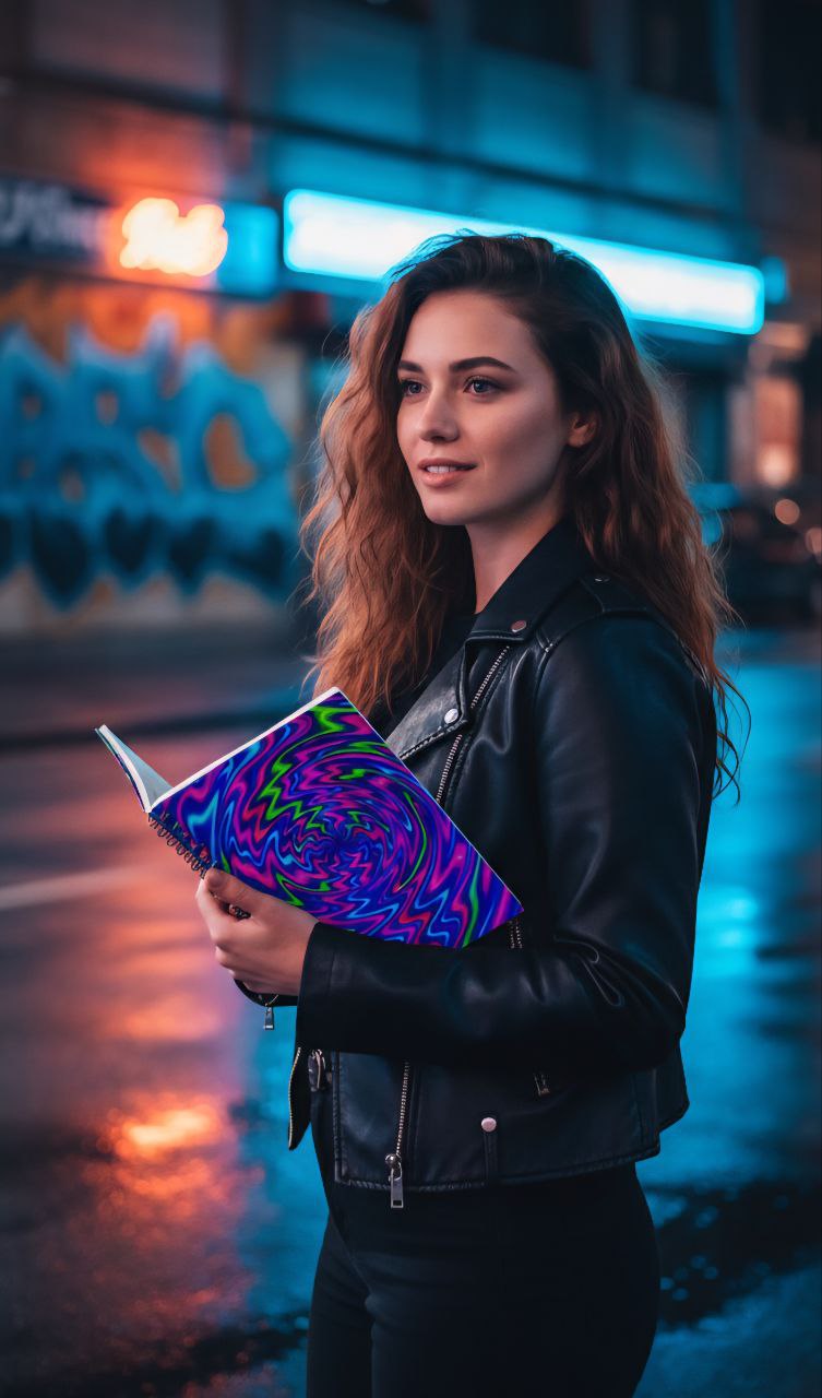 Neon Spiral Abstract Notebook | Psychedelic Aesthetic Journal