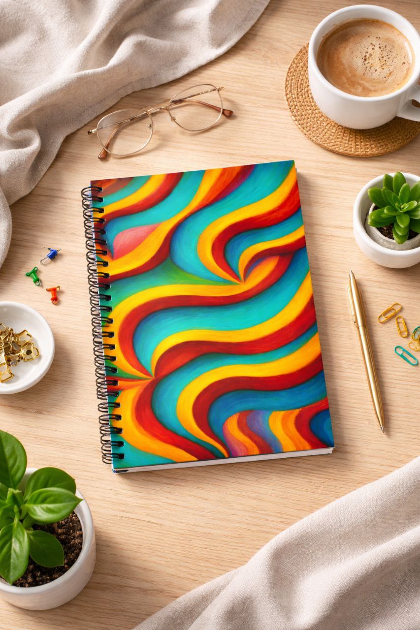 Retro Color Wave Notebook | Vintage Aesthetic Spiral Journal