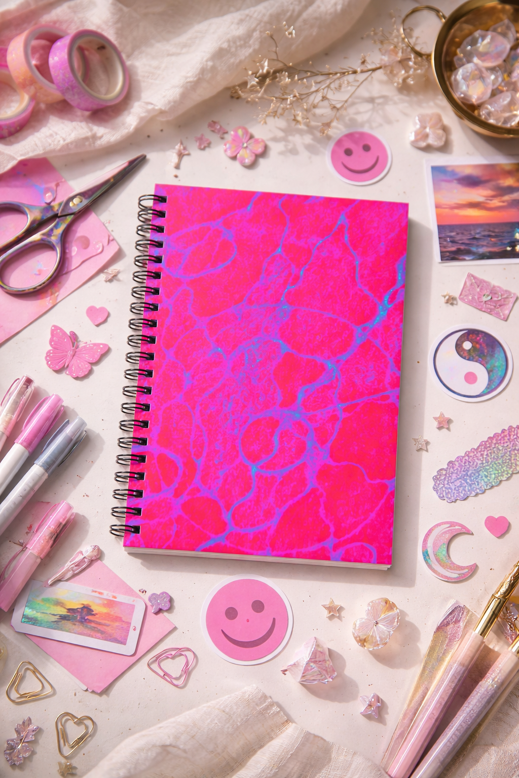 Hot Pink Abstract Spiral Notebook | Bold Aesthetic Journal