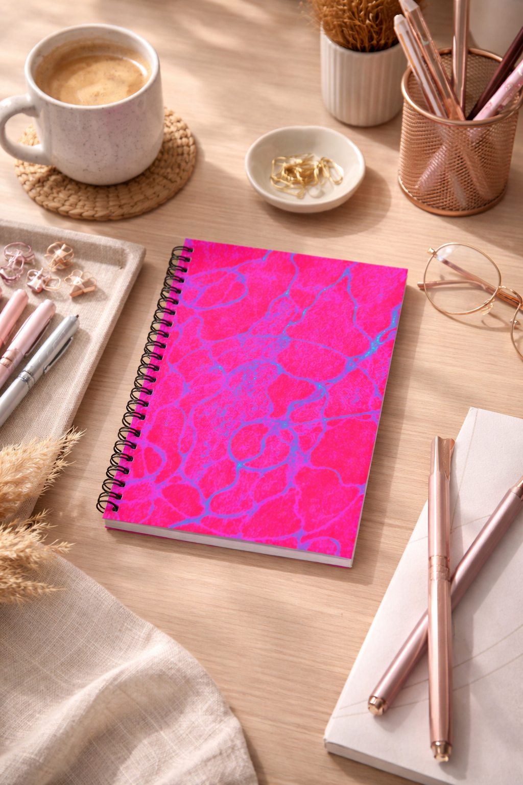 Hot Pink Abstract Spiral Notebook | Bold Aesthetic Journal