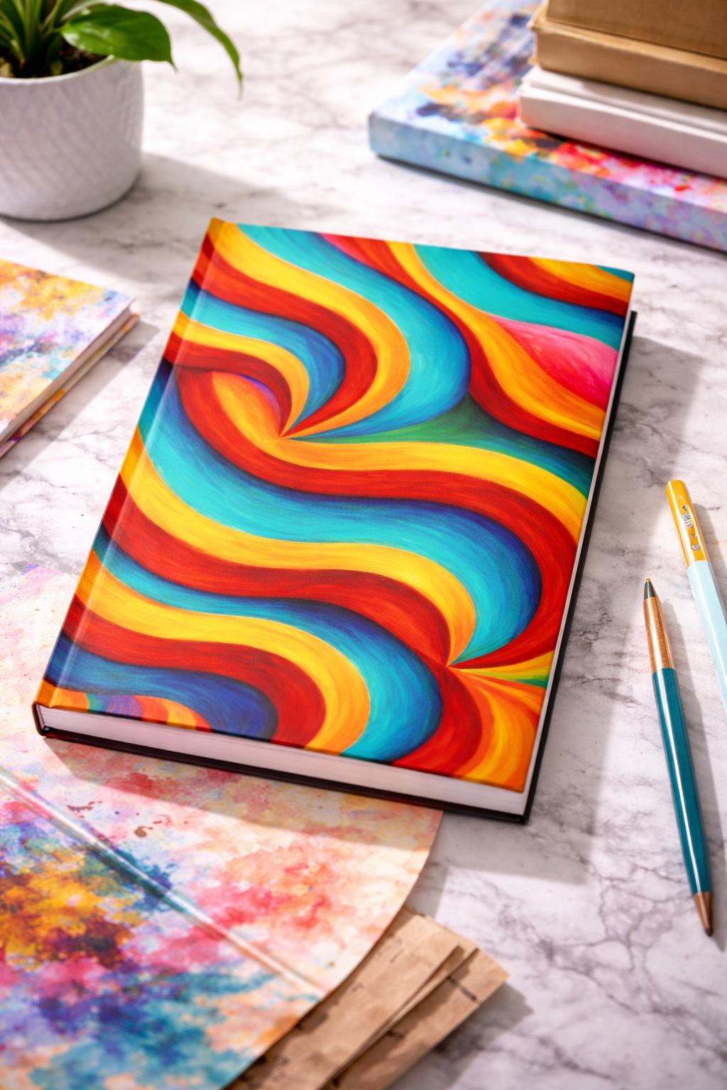 Retro Wave Abstract Notebook | Colorful Vintage Art Journal