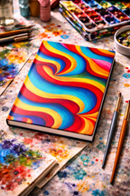 Retro Wave Abstract Notebook | Colorful Vintage Art Journal
