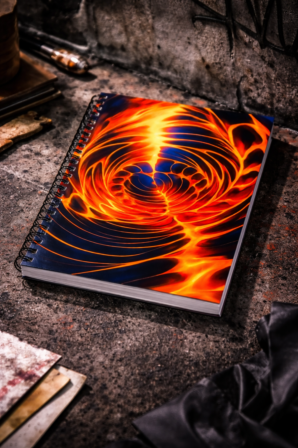 Fiery Spiral Notebook | Flame Abstract Aesthetic Journal