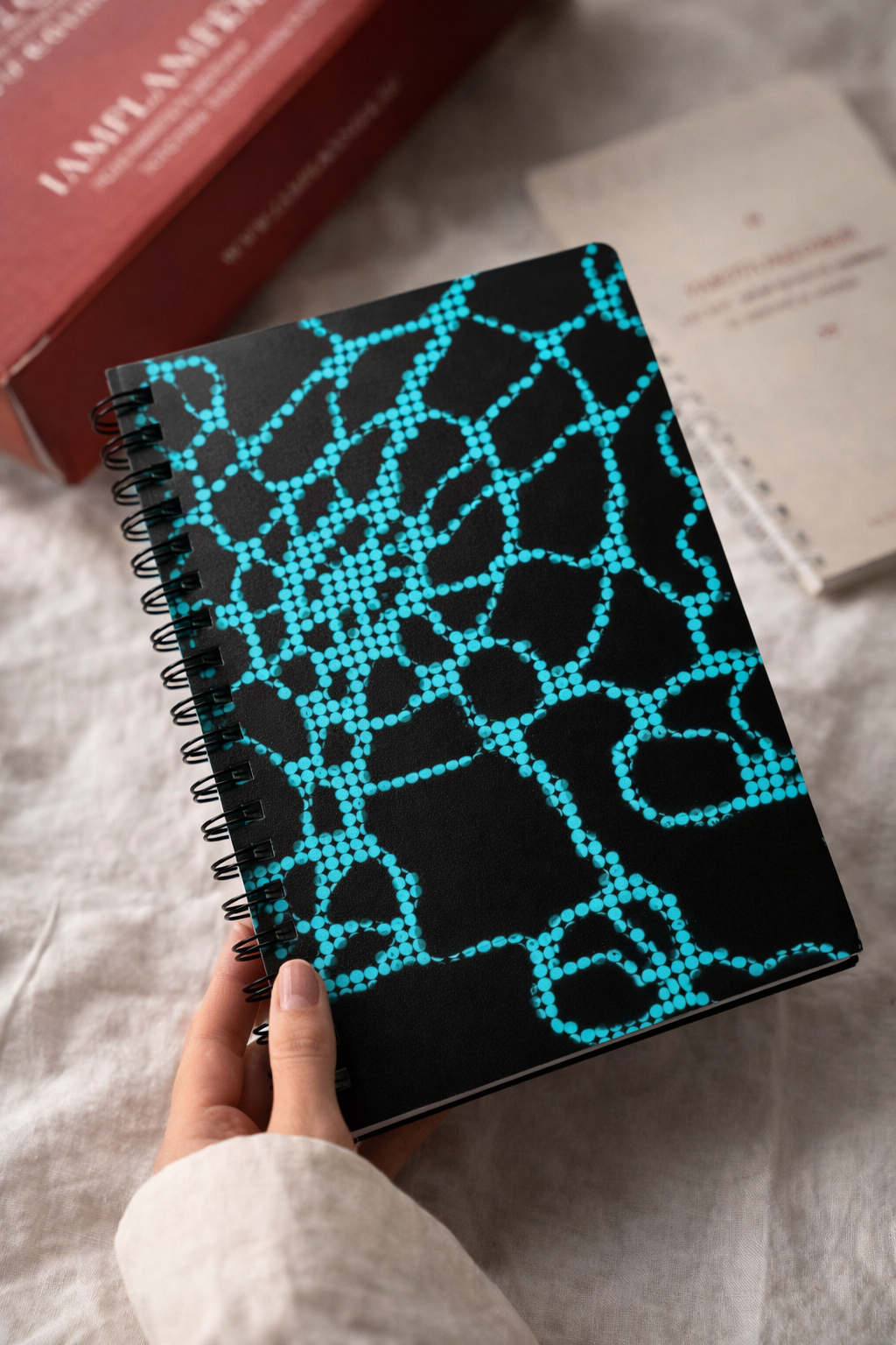 Neon Teal Grid Notebook | Cyber Aesthetic Spiral Journal