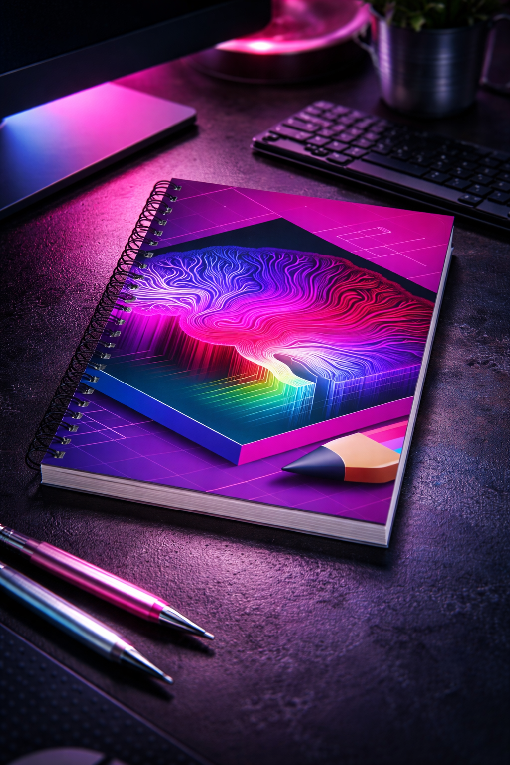 Neon Brain Notebook | AI Abstract Aesthetic Spiral Journal