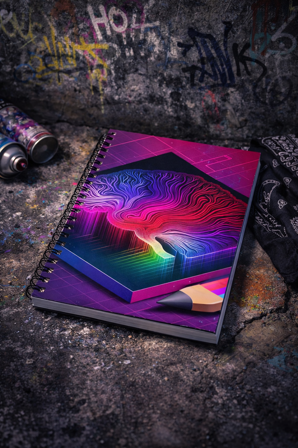 Neon Brain Notebook | AI Abstract Aesthetic Spiral Journal
