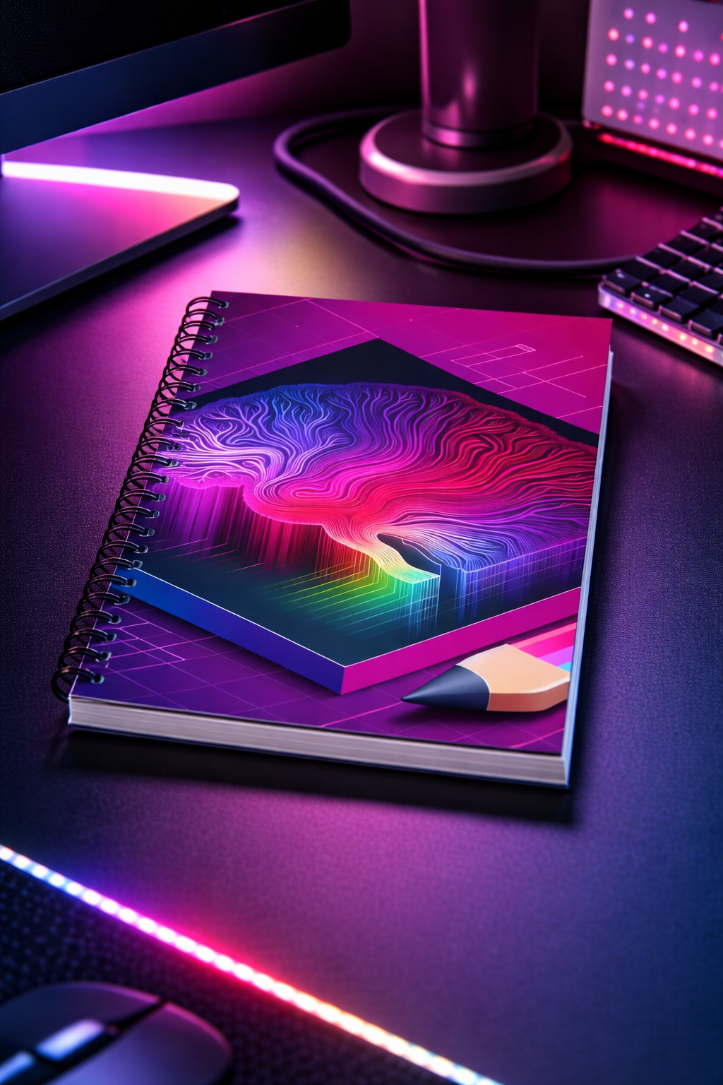 Neon Brain Notebook | AI Abstract Aesthetic Spiral Journal