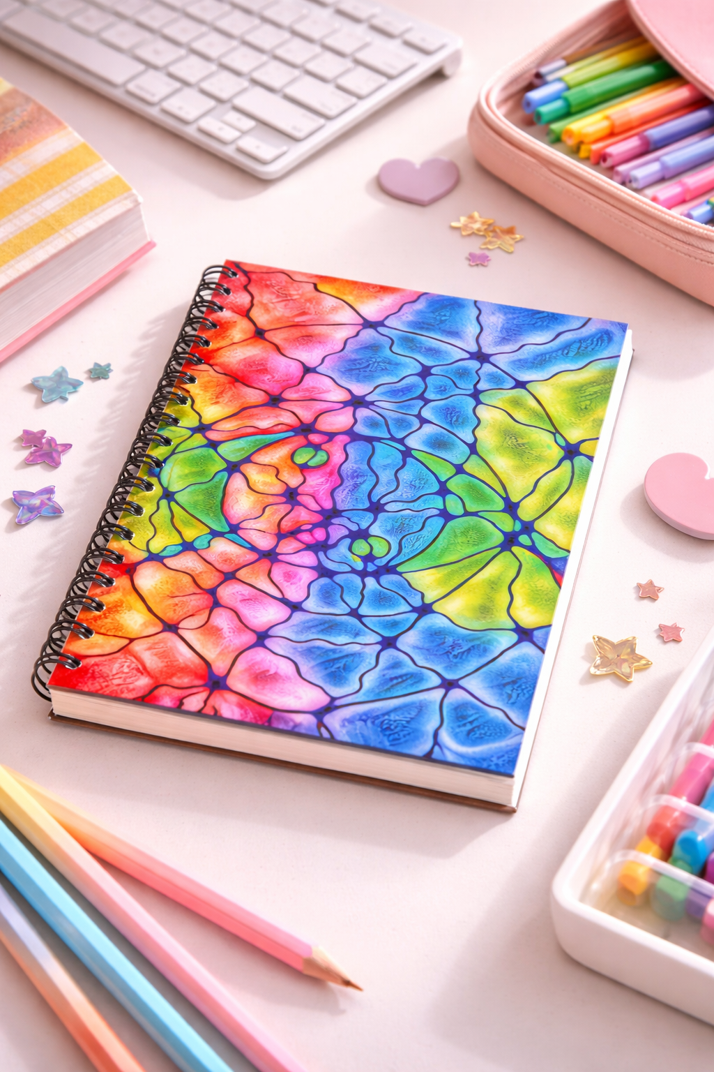 Rainbow Mosaic Abstract Notebook | Colorful Aesthetic Spiral Journal