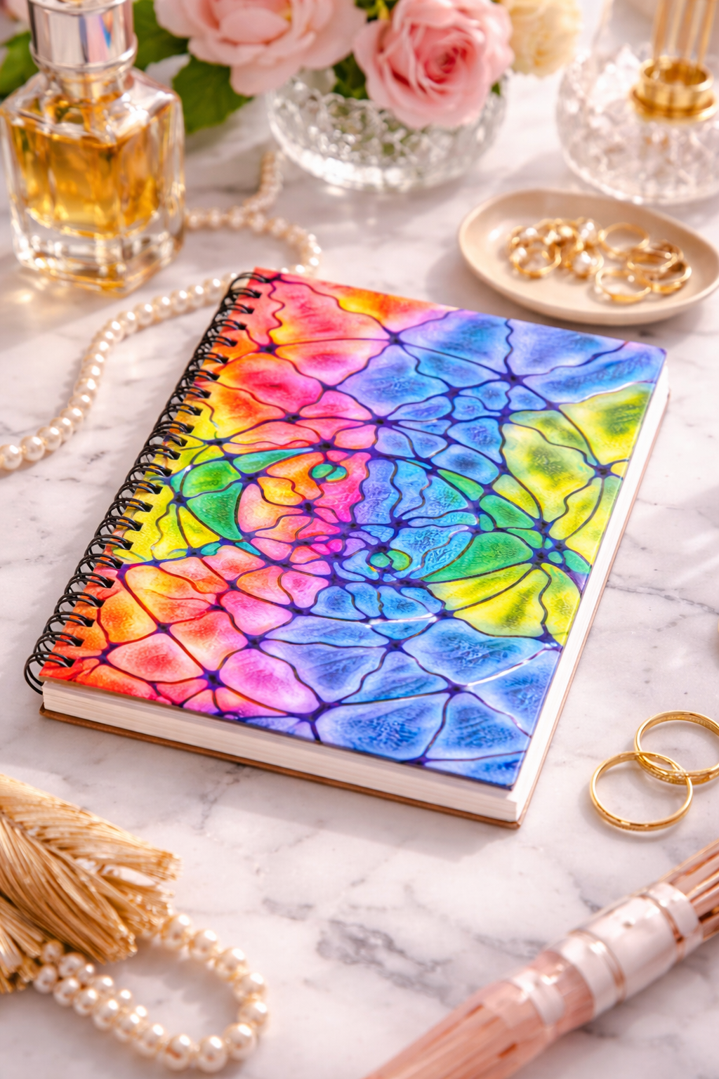 Rainbow Mosaic Abstract Notebook | Colorful Aesthetic Spiral Journal
