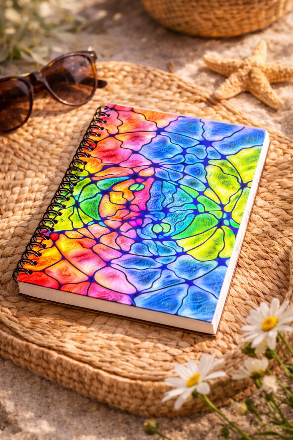 Rainbow Mosaic Abstract Notebook | Colorful Aesthetic Spiral Journal