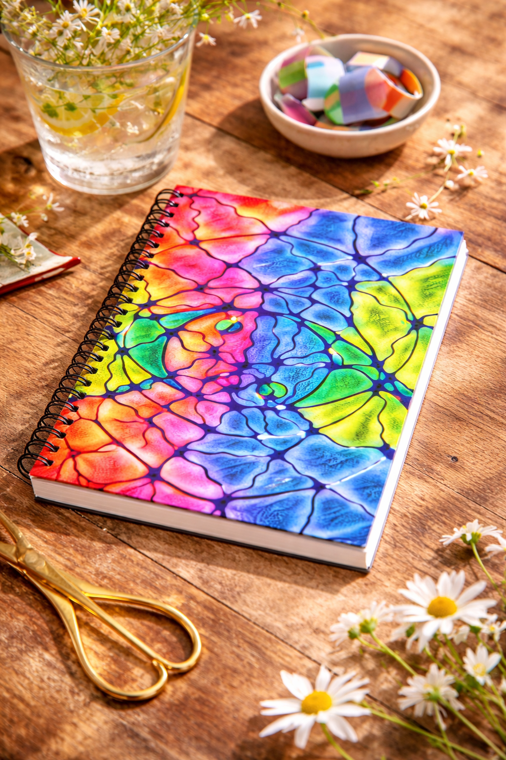 Rainbow Mosaic Abstract Notebook | Colorful Aesthetic Spiral Journal