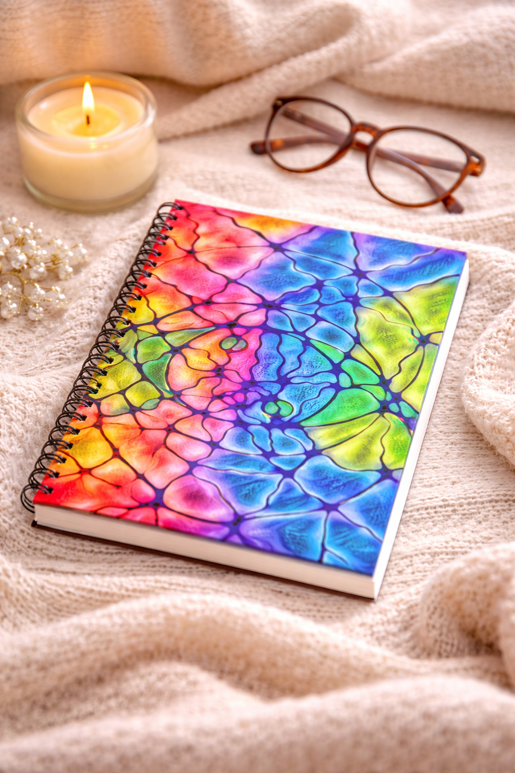 Rainbow Mosaic Abstract Notebook | Colorful Aesthetic Spiral Journal