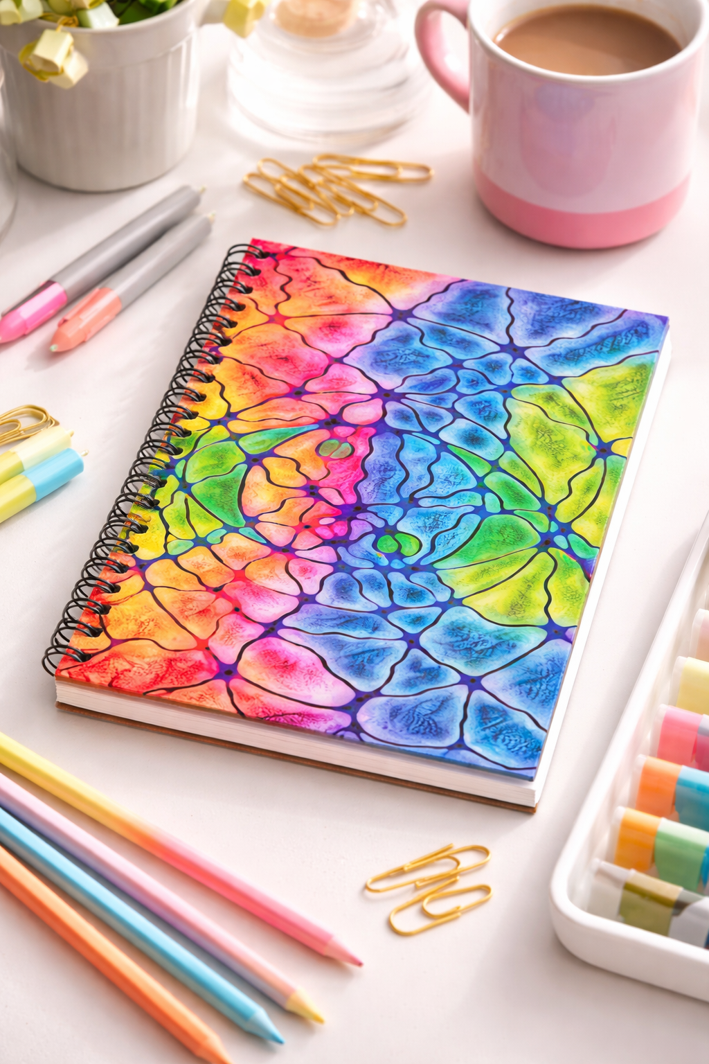 Rainbow Mosaic Abstract Notebook | Colorful Aesthetic Spiral Journal