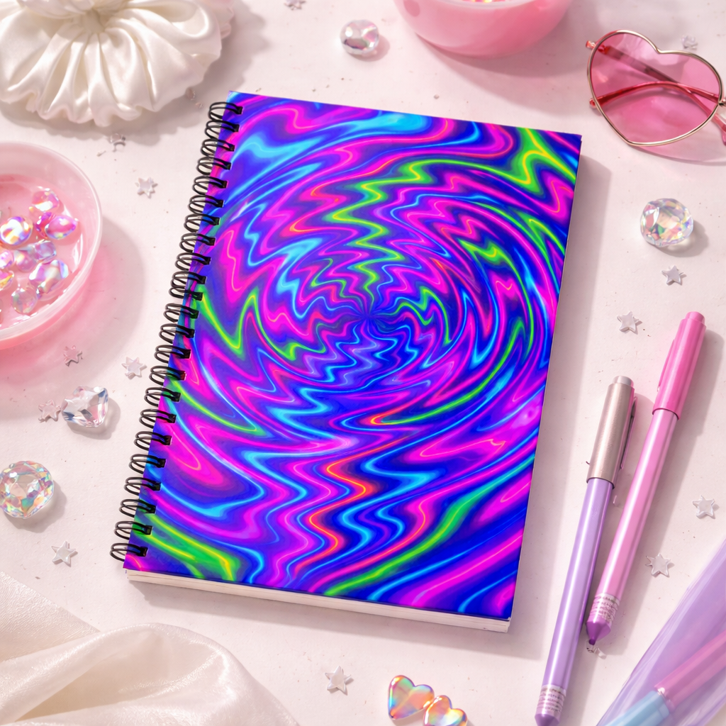 Neon Spiral Abstract Notebook | Psychedelic Aesthetic Journal