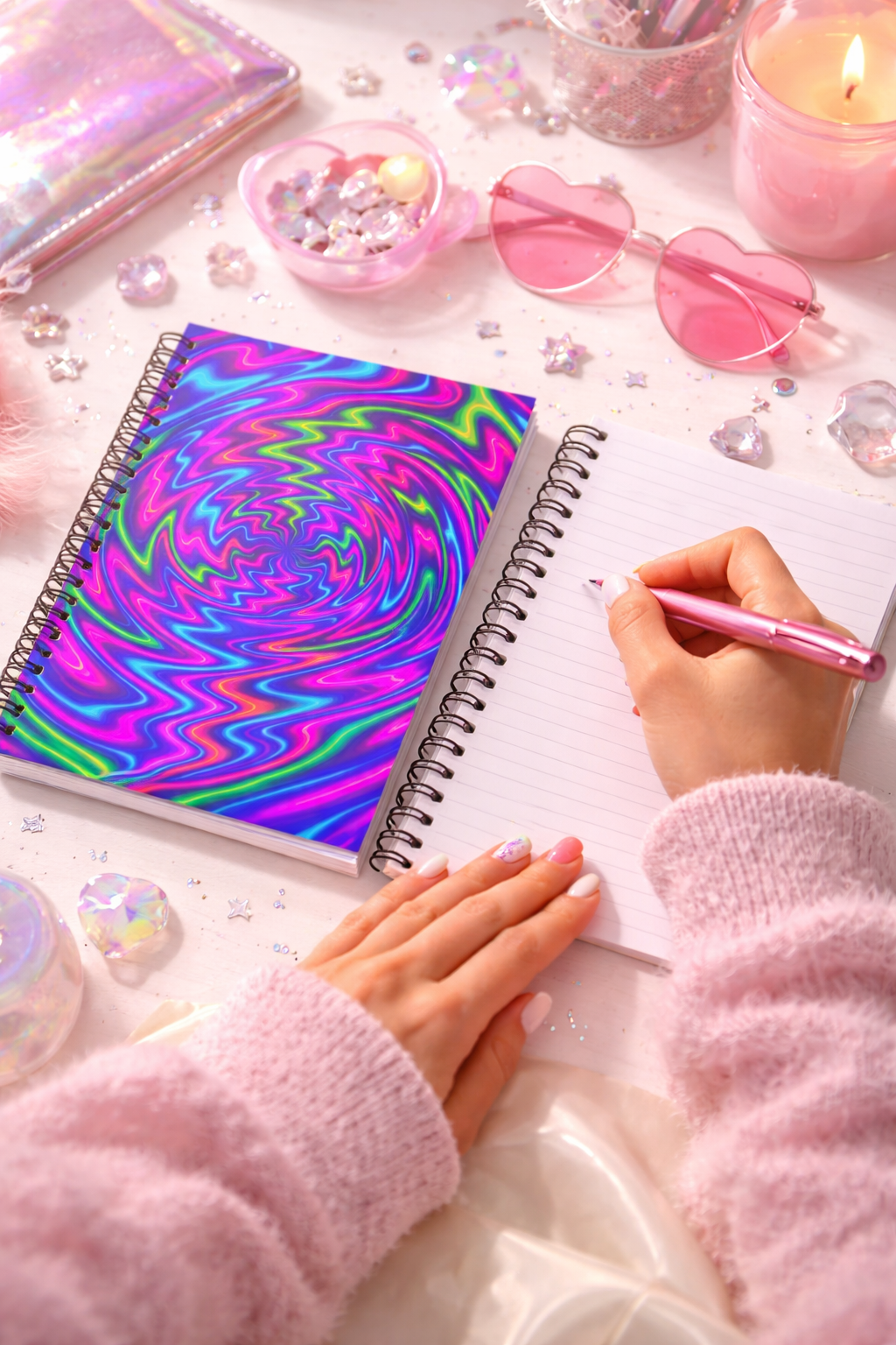 Neon Spiral Abstract Notebook | Psychedelic Aesthetic Journal