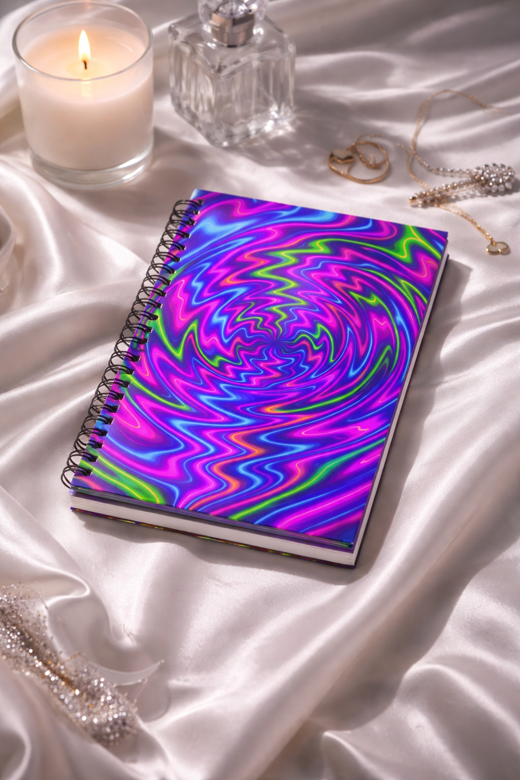 Neon Spiral Abstract Notebook | Psychedelic Aesthetic Journal