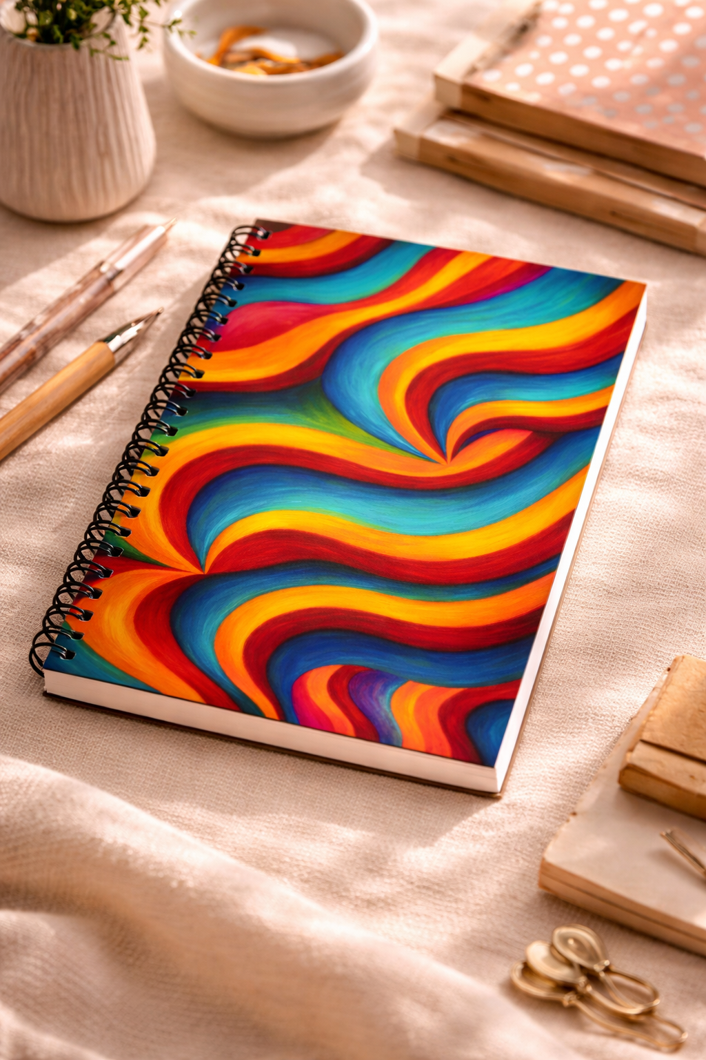 Retro Color Wave Notebook | Vintage Aesthetic Spiral Journal