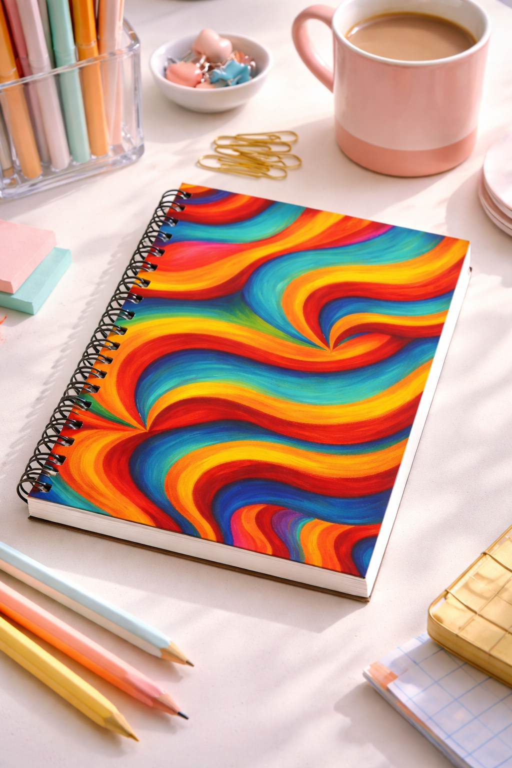 Retro Color Wave Notebook | Vintage Aesthetic Spiral Journal