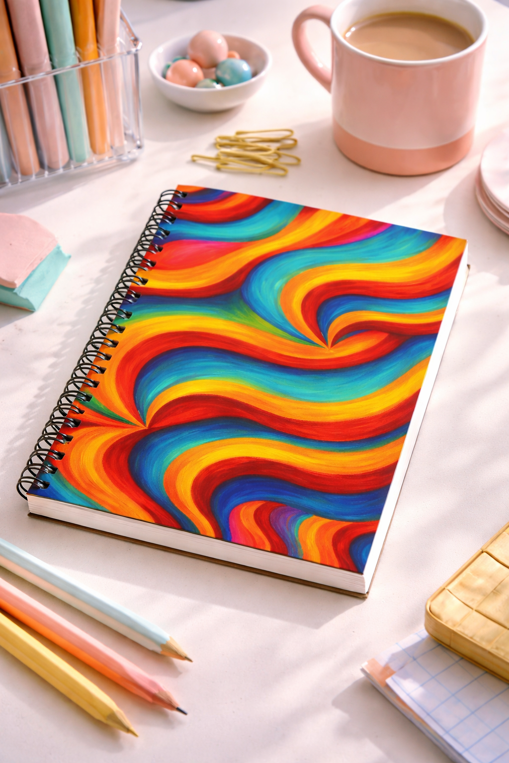 Retro Color Wave Notebook | Vintage Aesthetic Spiral Journal