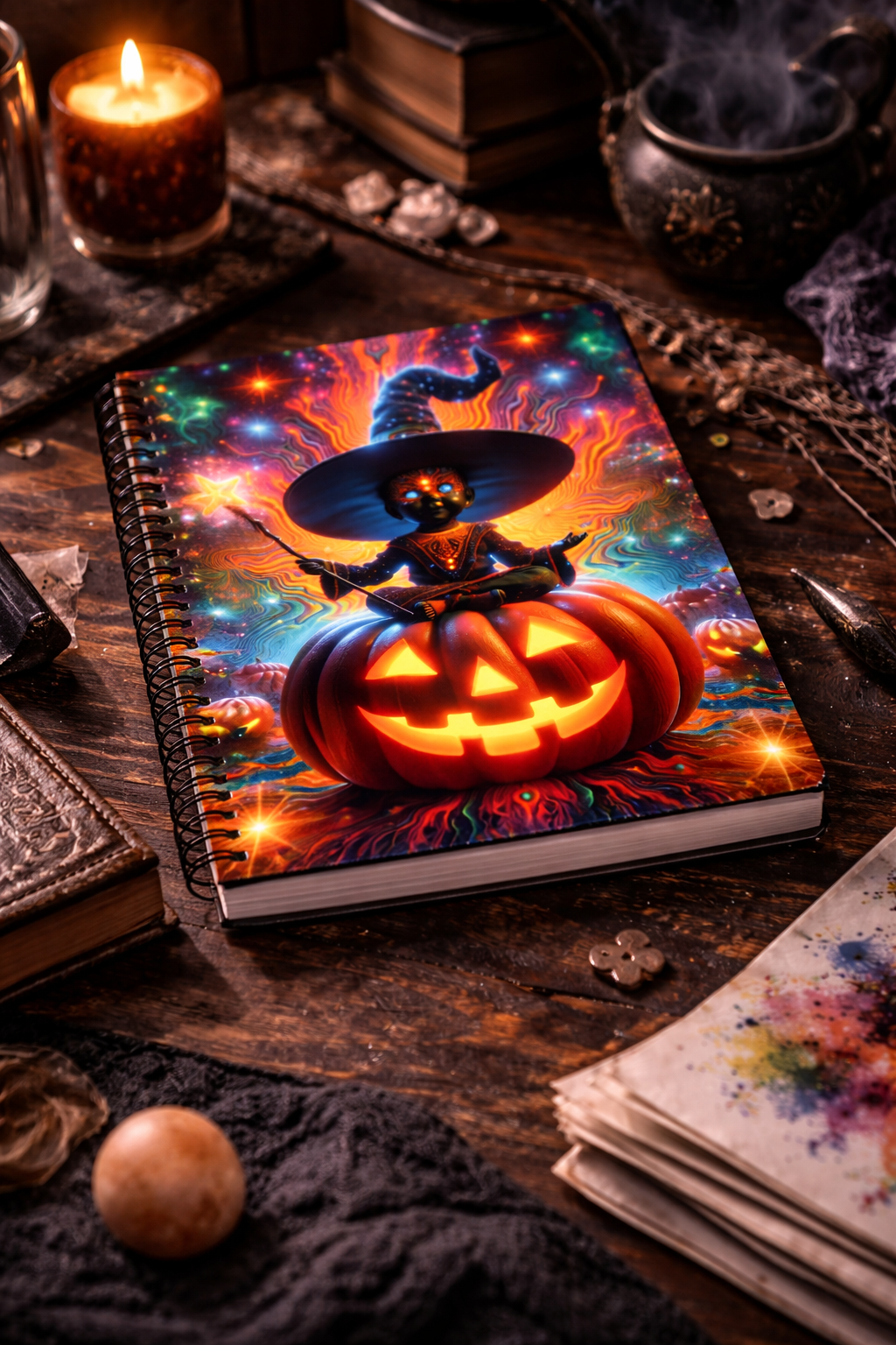 Psychedelic Halloween Notebook | Magic Pumpkin Witch Journal