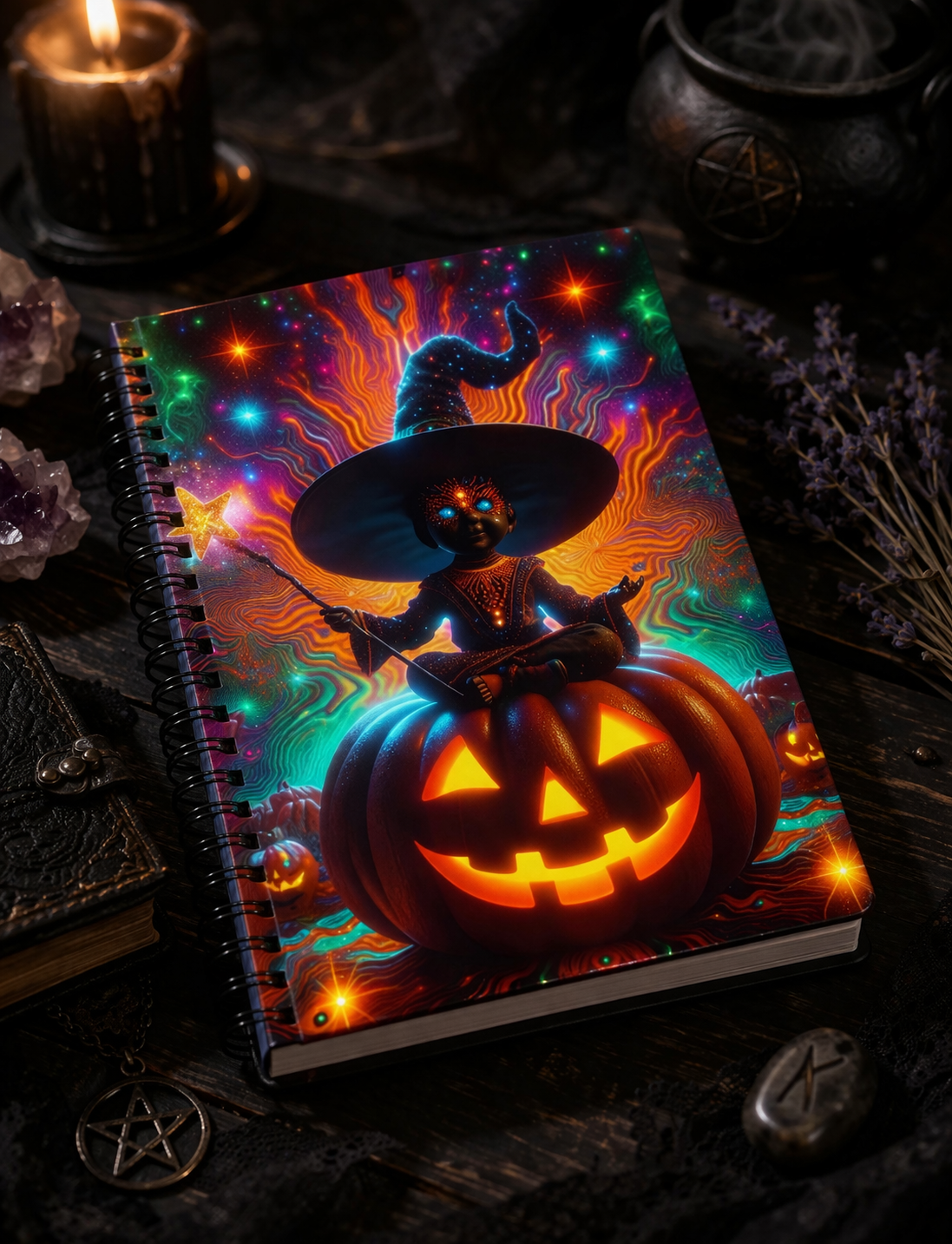 Psychedelic Halloween Notebook | Magic Pumpkin Witch Journal