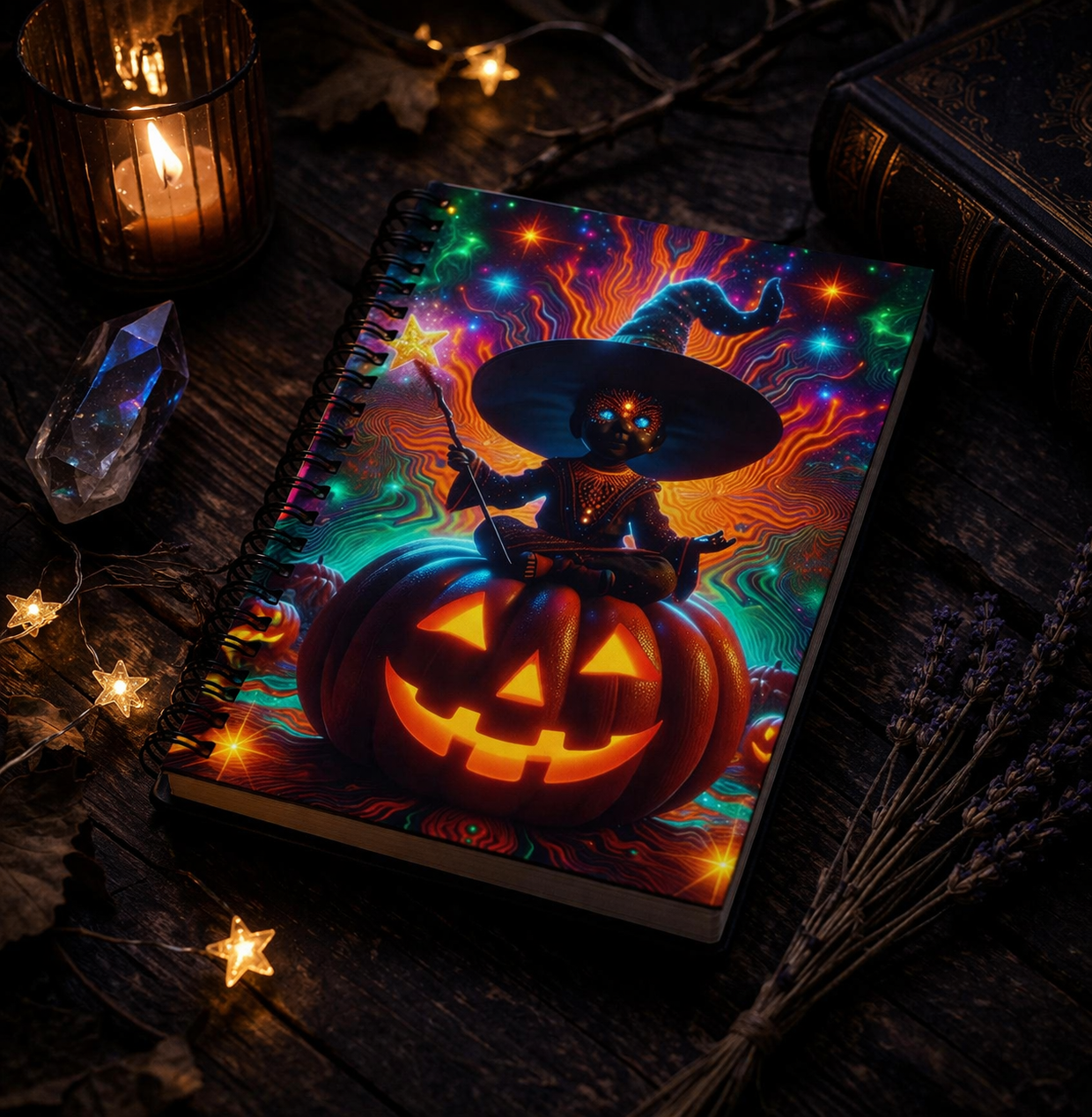 Psychedelic Halloween Notebook | Magic Pumpkin Witch Journal