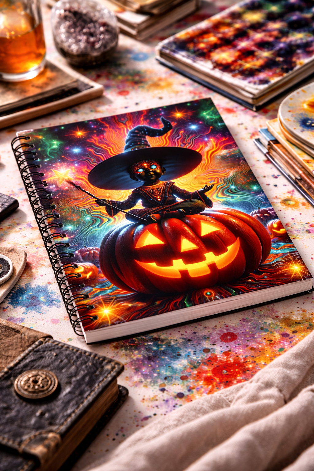 Psychedelic Halloween Notebook | Magic Pumpkin Witch Journal