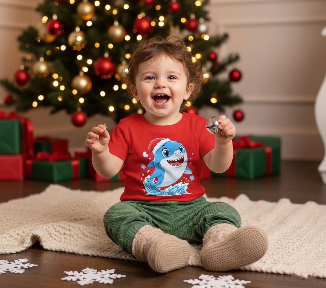 Christmas Shark Kids T-Shirt | Cute Ocean Animal Holiday Tee for Toddlers