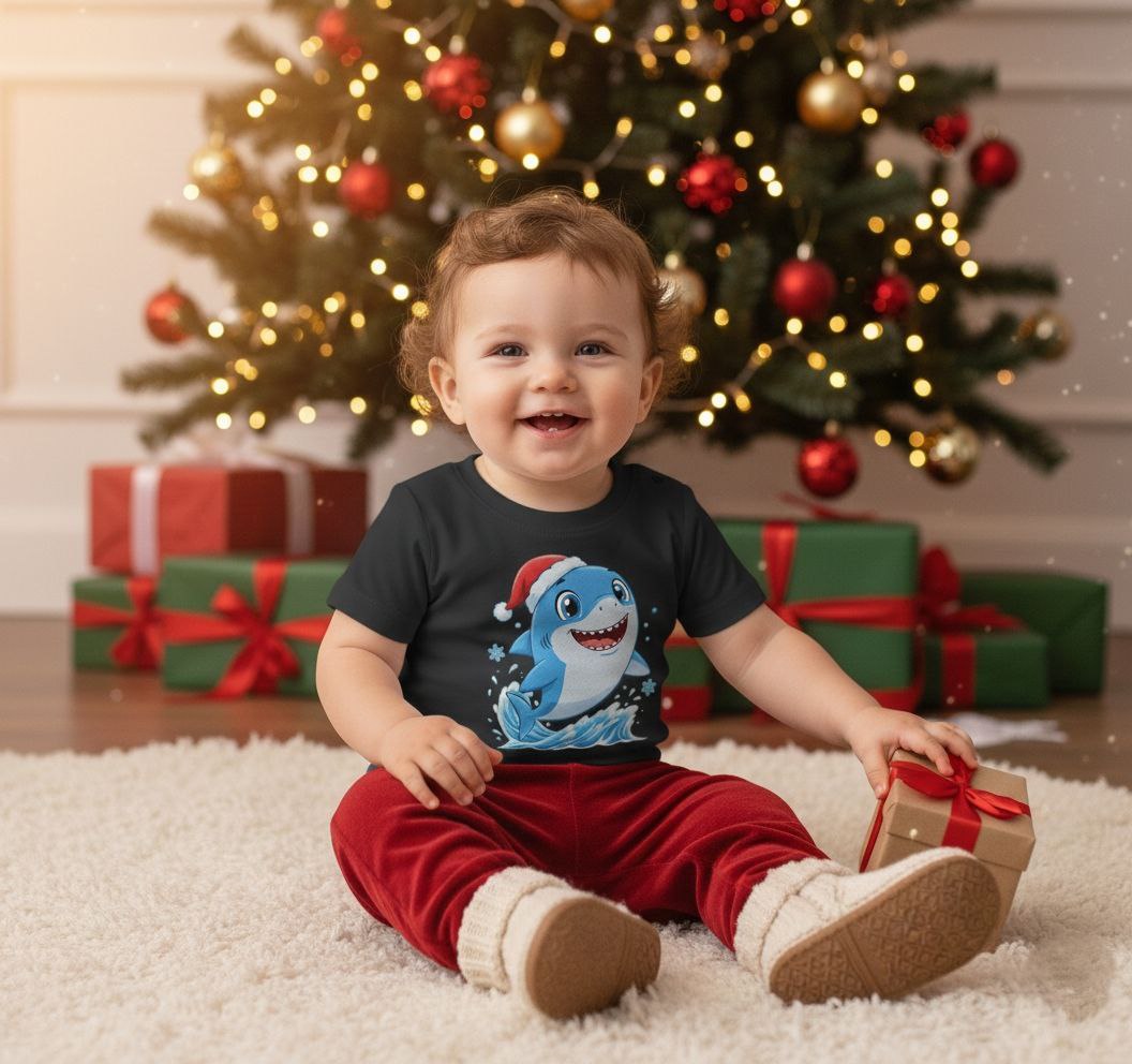 Christmas Shark Kids T-Shirt | Cute Ocean Animal Holiday Tee for Toddlers