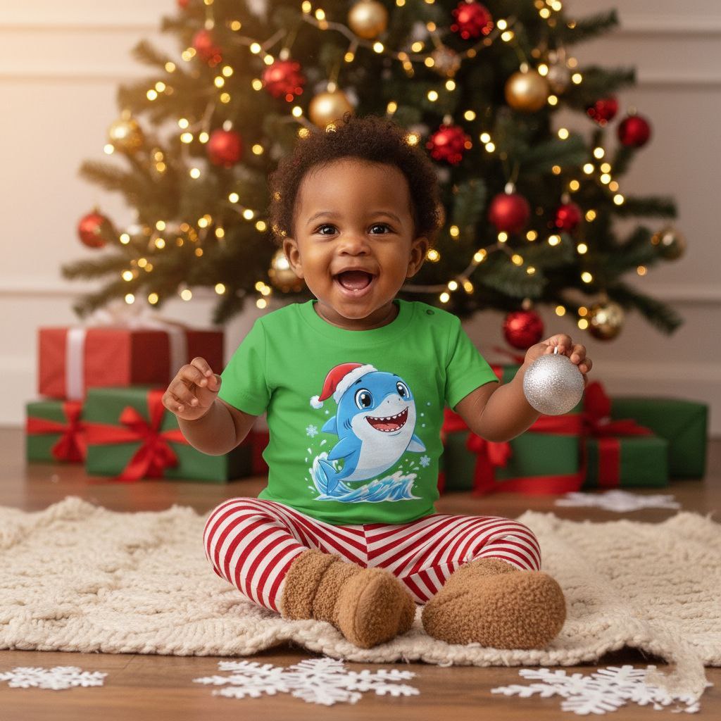 Christmas Shark Kids T-Shirt | Cute Ocean Animal Holiday Tee for Toddlers