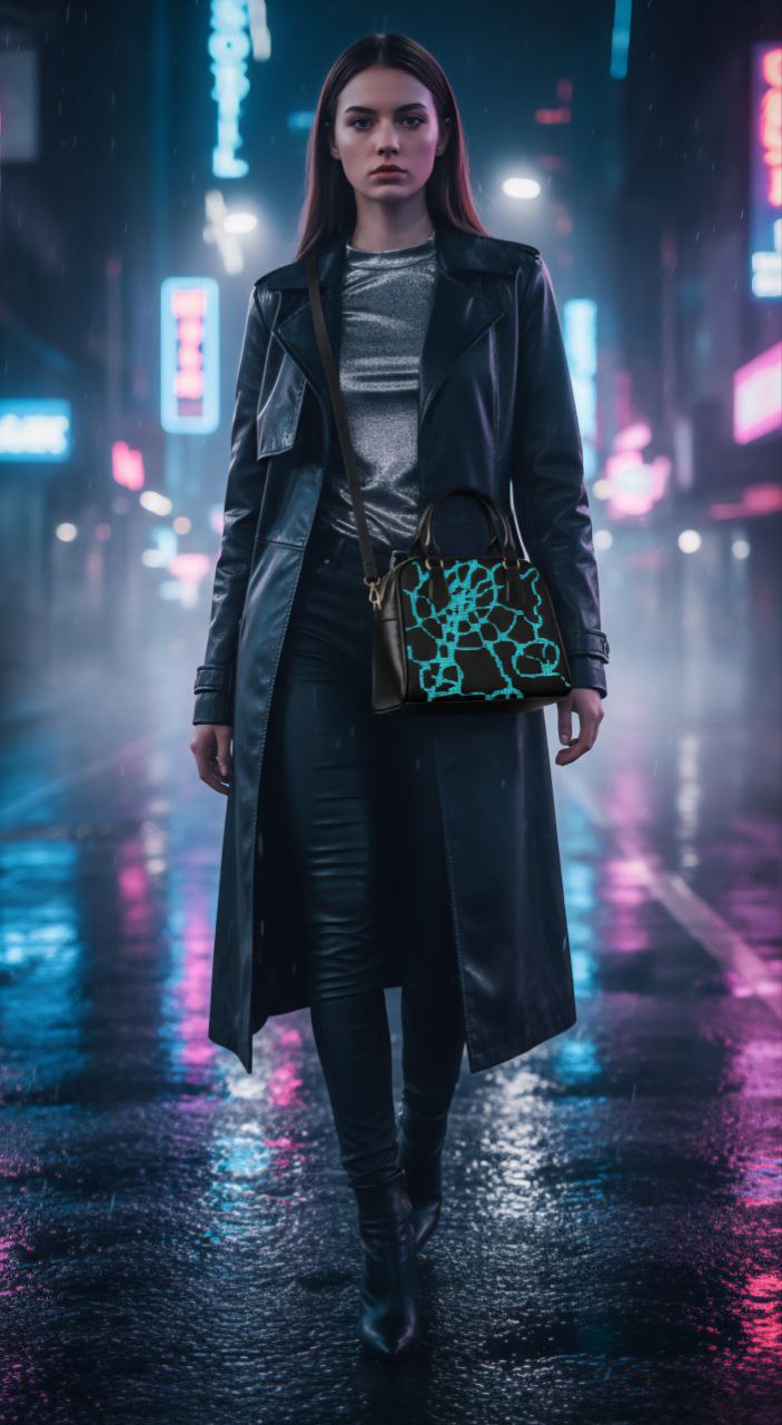 Neon Teal Abstract Handbag | Cyber Aesthetic Statement Shoulder Bag