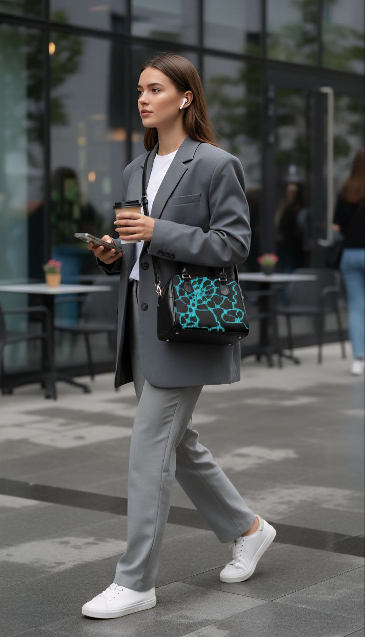 Neon Teal Abstract Handbag | Cyber Aesthetic Statement Shoulder Bag