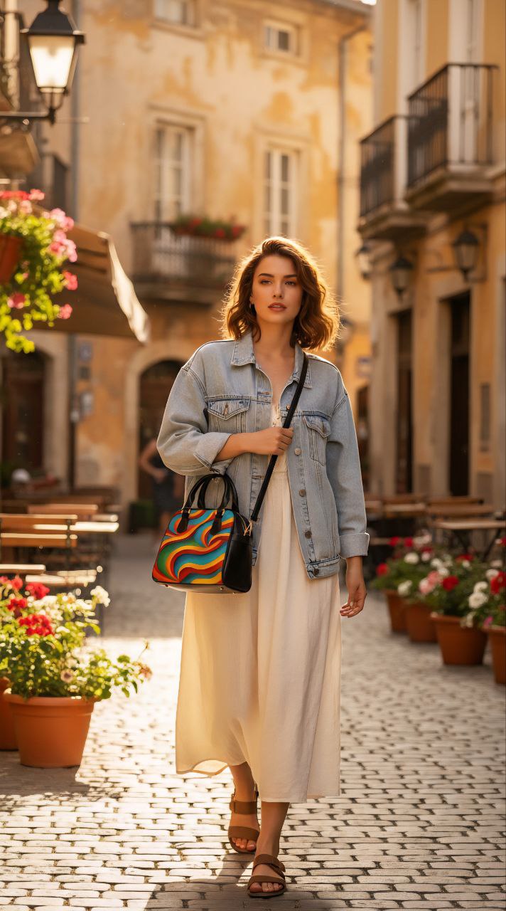 Retro Rainbow Swirl Handbag | Colorful Vintage Style Shoulder Bag