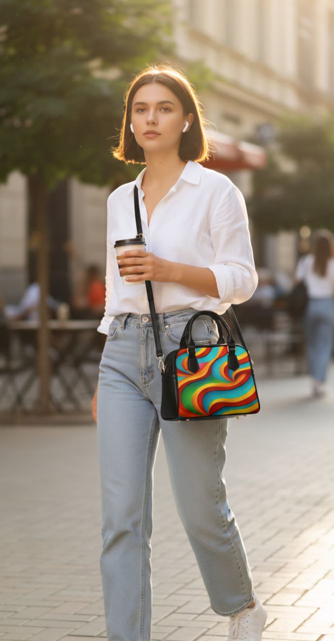 Retro Rainbow Swirl Handbag | Colorful Vintage Style Shoulder Bag