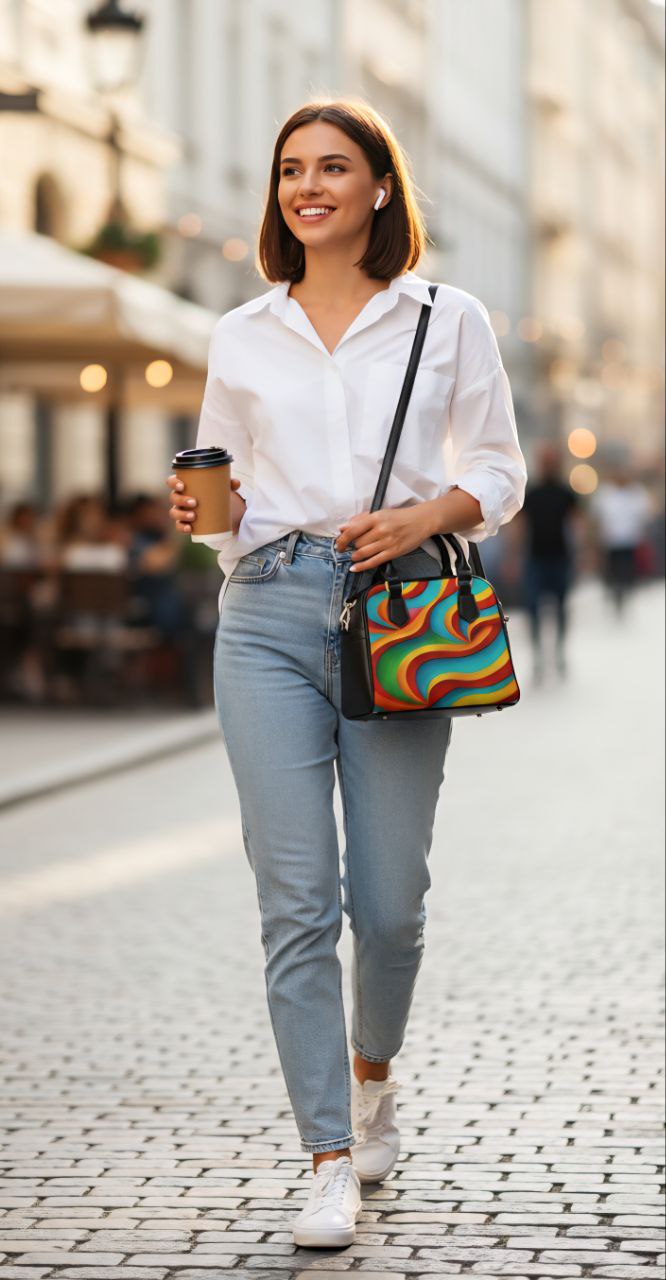Retro Rainbow Swirl Handbag | Colorful Vintage Style Shoulder Bag