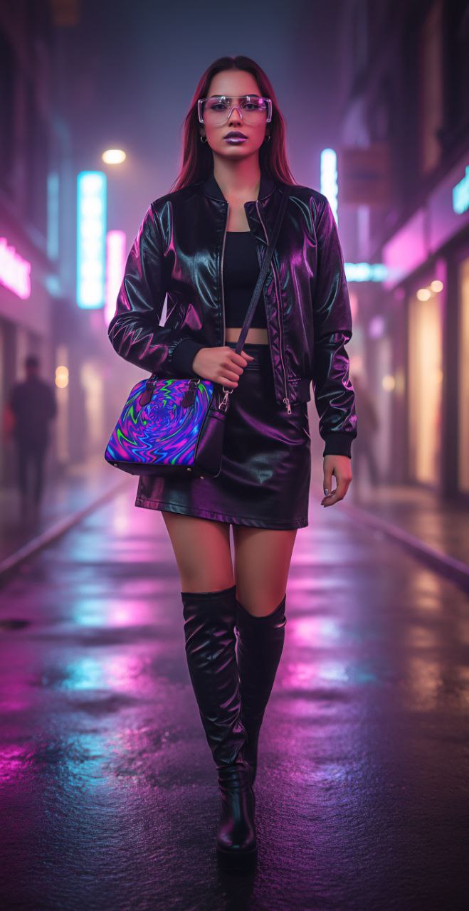 Neon Psychedelic Swirl Handbag | Colorful Statement Shoulder Bag