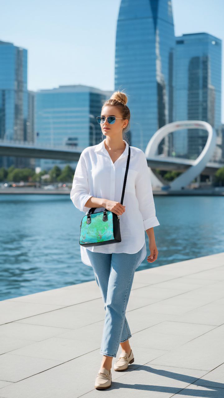 Mint Abstract Swirl Handbag | Pastel Aesthetic Shoulder Bag