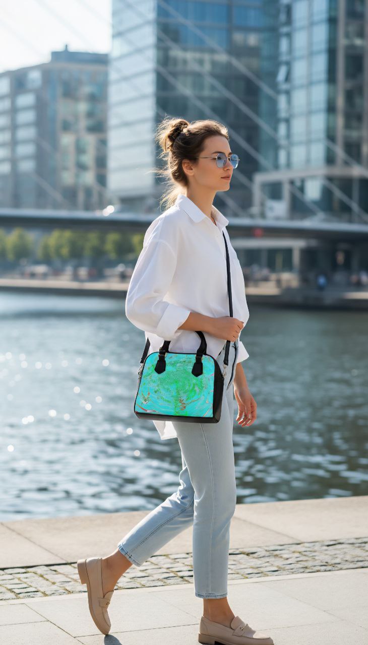 Mint Abstract Swirl Handbag | Pastel Aesthetic Shoulder Bag