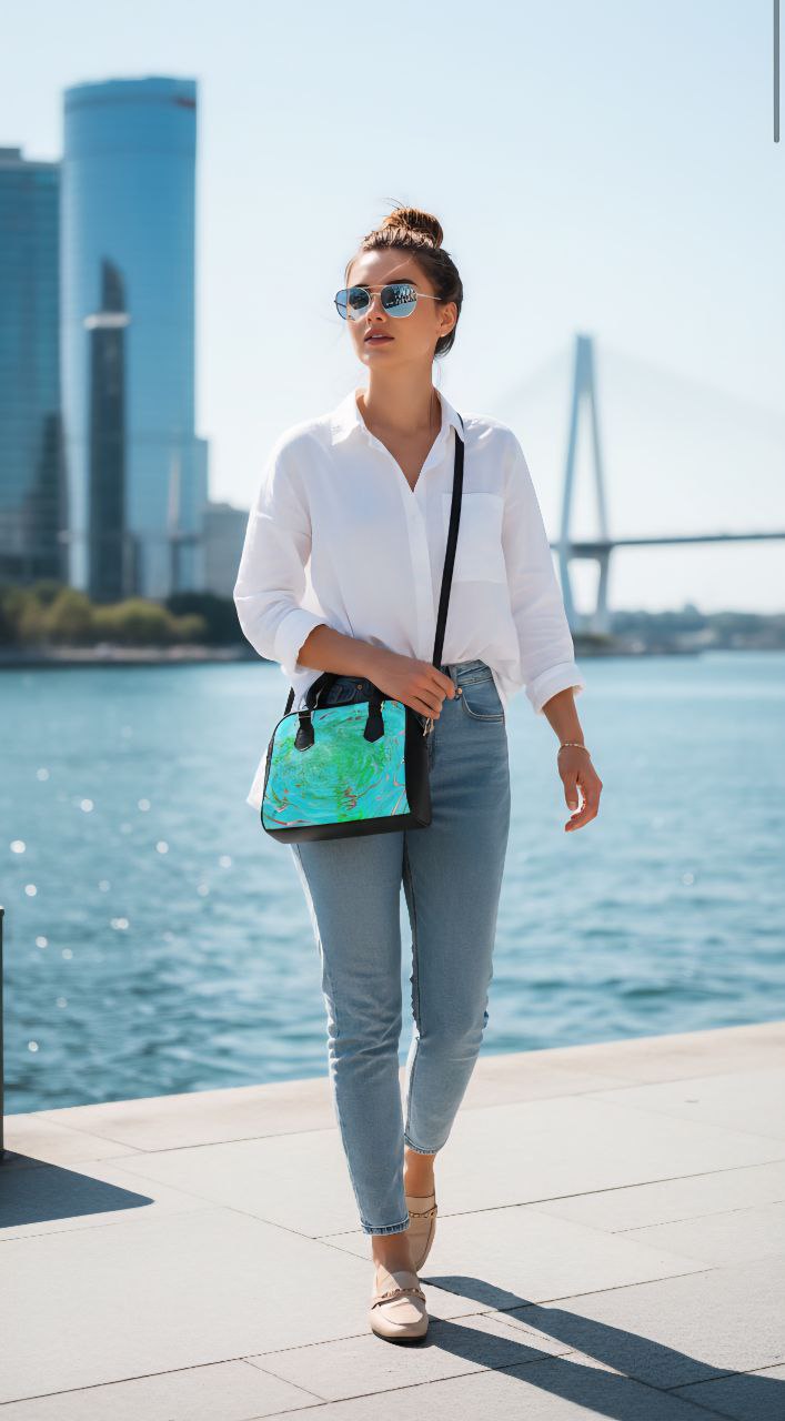 Mint Abstract Swirl Handbag | Pastel Aesthetic Shoulder Bag