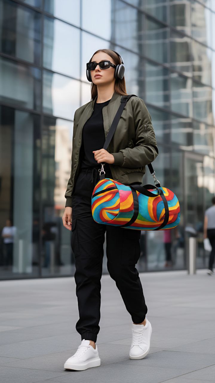 Retro Swirl Duffel Bag | Colorful Travel & Gym Weekender
