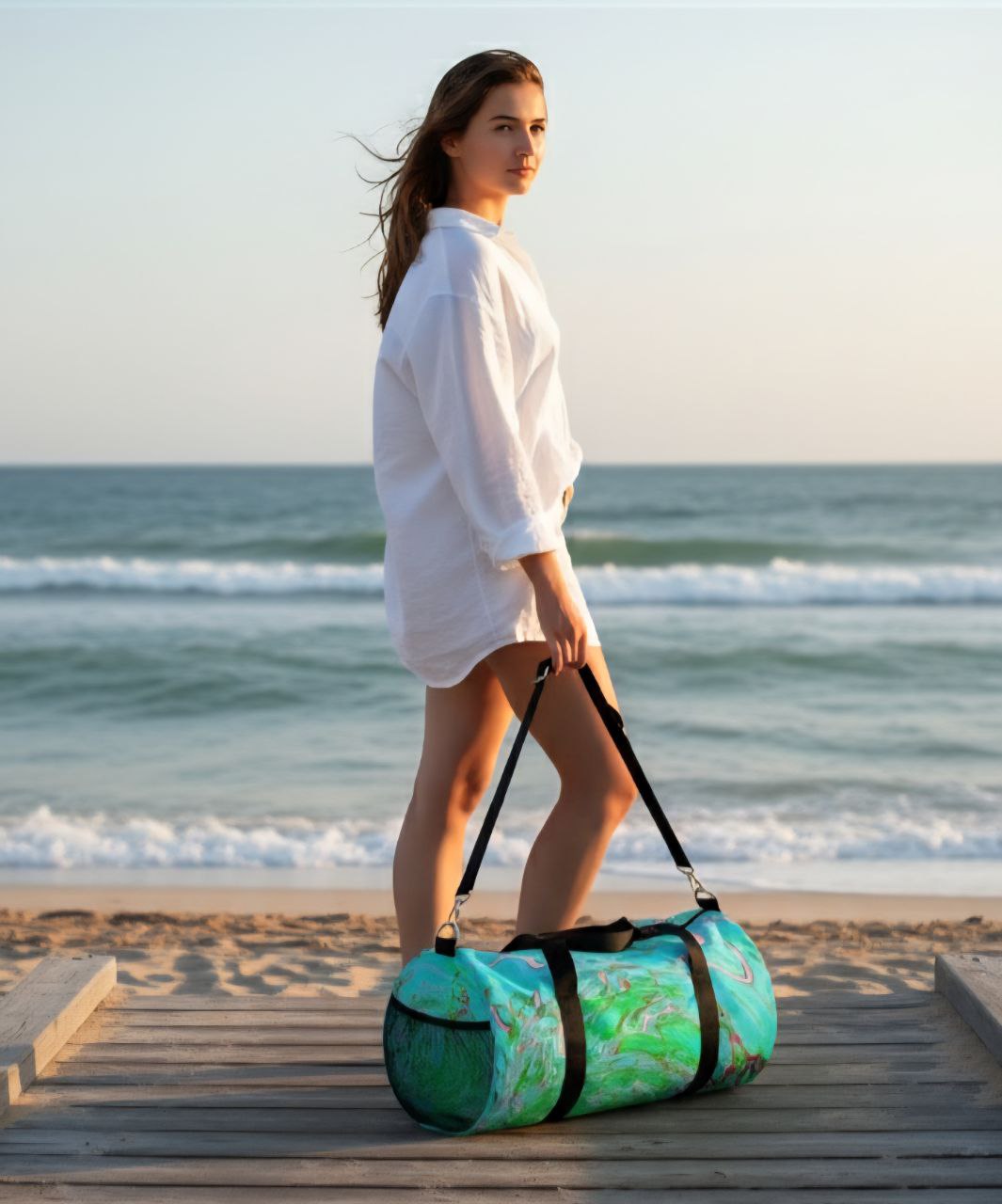 Green Swirl Duffel Bag | Minimal Gym & Travel Bag