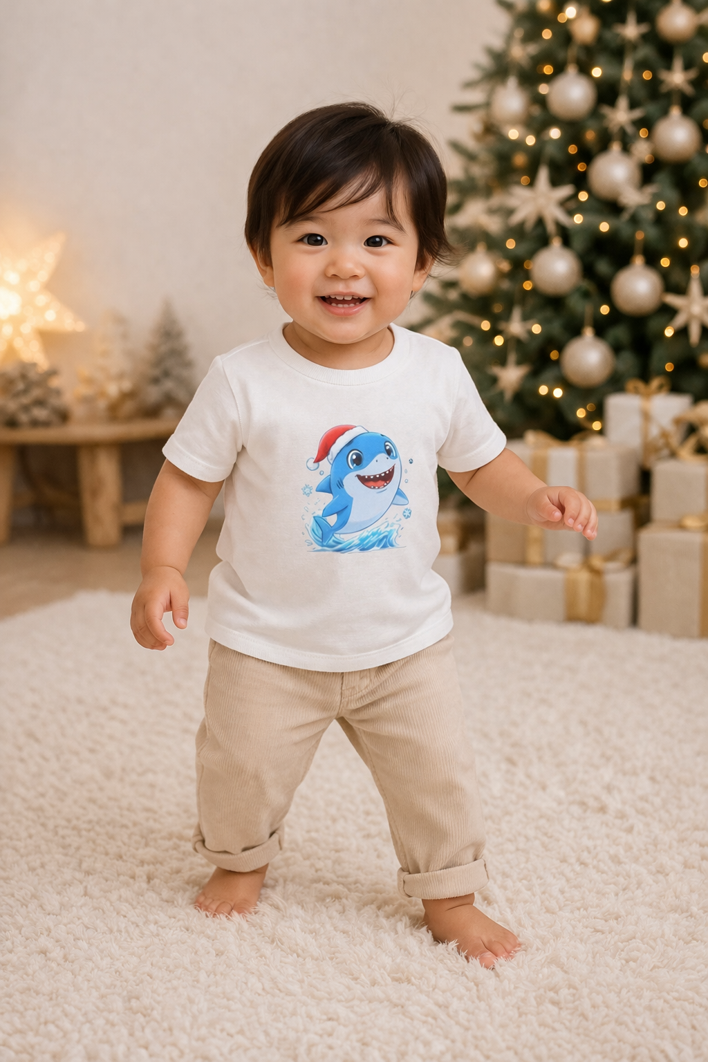 Christmas Shark Kids T-Shirt | Cute Ocean Animal Holiday Tee for Toddlers