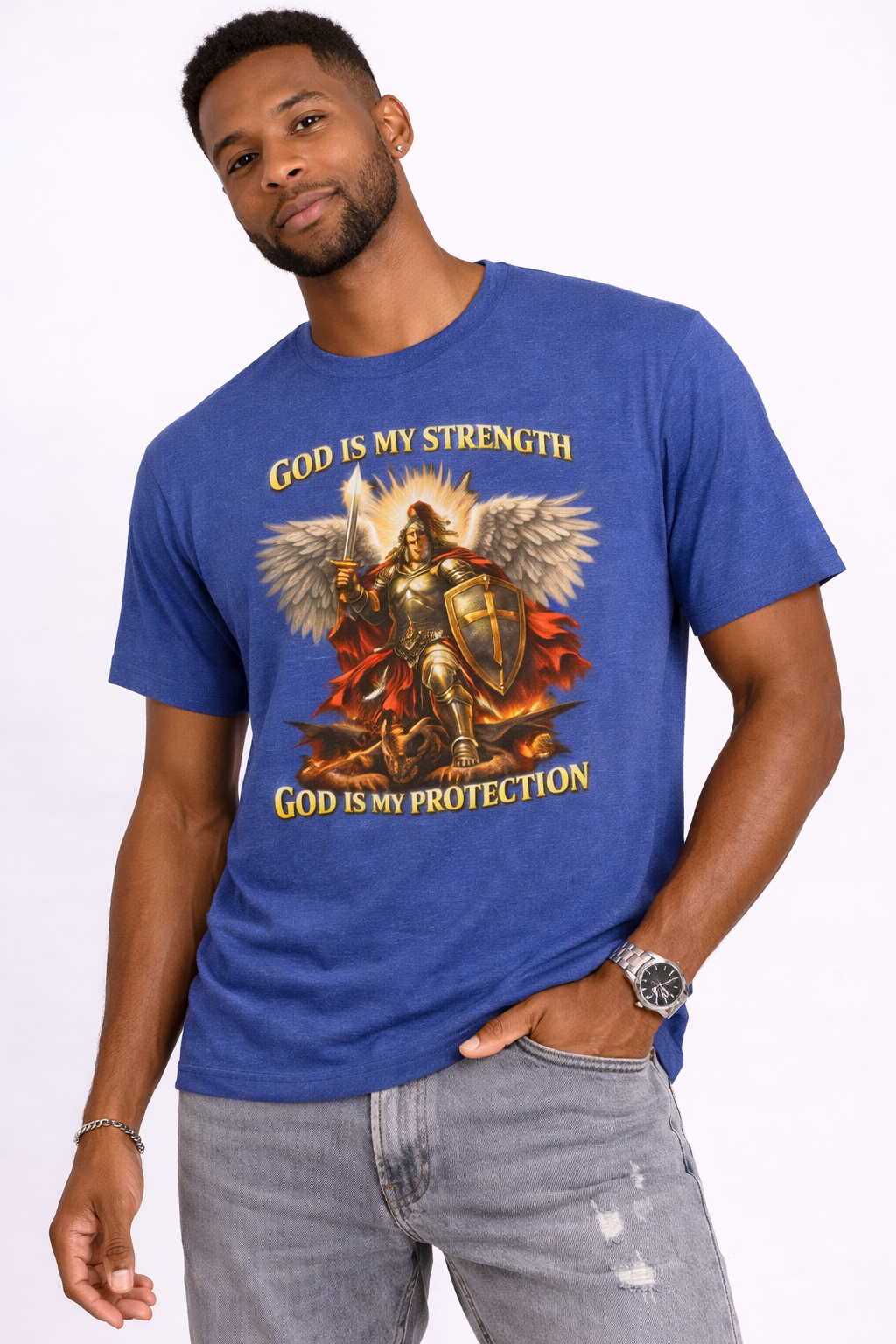 Christian Warrior T-Shirt | God Is My Strength & Protection | Faith Shirt