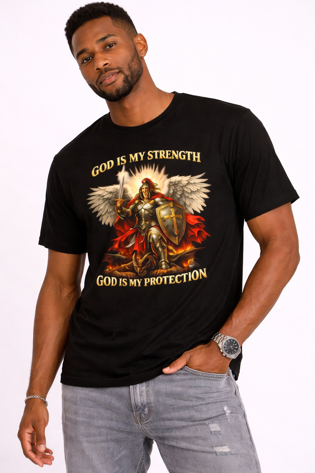 Christian Warrior T-Shirt | God Is My Strength & Protection | Faith Shirt